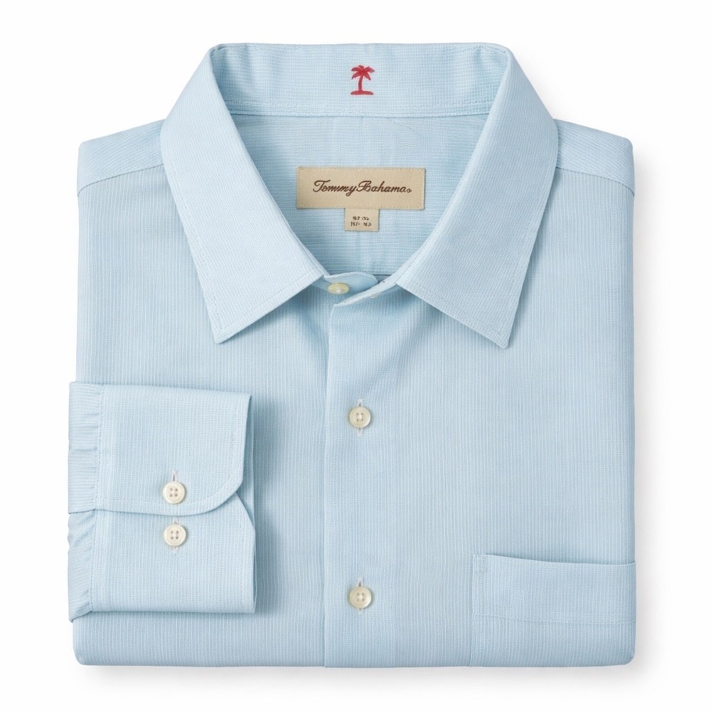 Tommy Bahama Button Down Mens XL 17.5 Light Blue Textured Cotton Long Sleeve